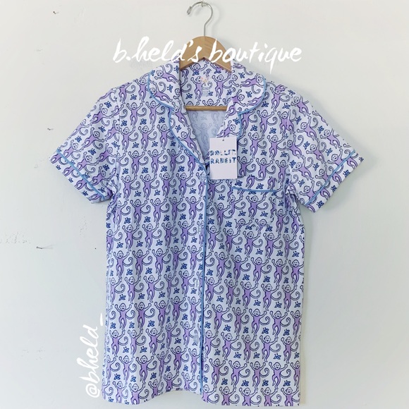 Roller Rabbit Monkey Polo Pajamas in Lavender Monkey Purple Blue Size S New NWT - Picture 3 of 17